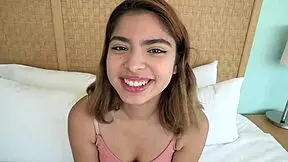 This cute brunette teen 18+ wants to become a pornstar, so she blows the interviewer on the sofa during casting