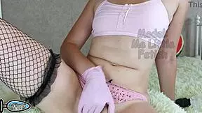 teen stepsister using toys with gloves in private