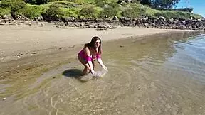 Curvy Milf Cumed With Big Exotic Dildo On The Beach