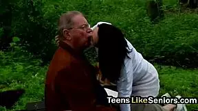 Old Guy Pounds Teen Outdoors