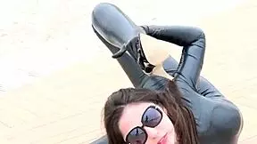 Latex Flexi Doll In Outdoor Fetish Scene With Brunette Teen