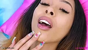 This brunette fashion muse shows her sexy body on the sofa.