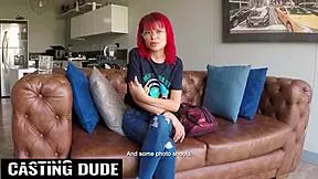 Redhead latina teen giving messy pov blowjob to monster cock with deepthroat