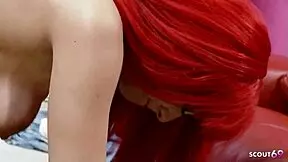 redhead inked slut seduces two big dick boys