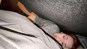 Step son discovers stepmother stuck under the bed and helps her passionately
