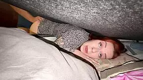 Step son discovers stepmother stuck under the bed and helps her passionately