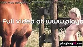 Hungarian blonde Mikki Galante reveals fresh shaved pussy on floral meadow