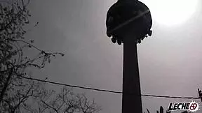 Spanish brunette with big juicy ass gets bent over and fucked doggystyle on television set