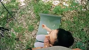 Pov bts freeuse jerking on ponytail brunette during meditation for huge facial.