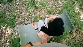 Pov bts freeuse jerking on ponytail brunette during meditation for huge facial.