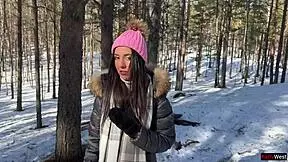 I Let A Stranger Cum In My Pussy In A Winter Snowy Forest - Creampie