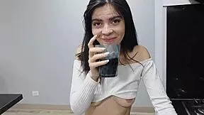 beautiful housewife strips naked for the client, wanting to fuck