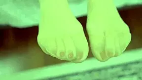 Sexy blonde displays her feet in nylons and leggings, inviting foot fetish fun