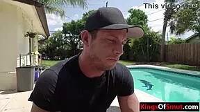 blonde foreign step sister teases pool blowjob