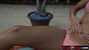 blonde foreign step sister teases pool blowjob