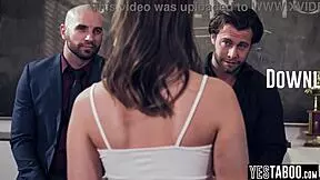 Horny mature teachers double penetrate teen student in classroom, rough anal and blowjob action