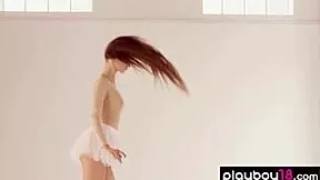 petite latvian brunette ilvy kokomo feels exhilarated practicing naked ballet, her body exposed and free in the studio
