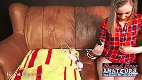 Brunette Ryann relaxes comfortably for a fingering session