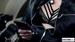 Stalker rims petite lesbian's small tits!