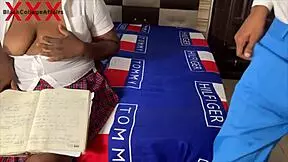 African senior student meets classmate feeling aroused during study hours