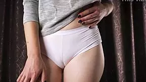 close up white panty cameltoe tease