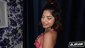 Hazel Heart, petite latina spinner with small tits, desires messy facial at Bjraw.