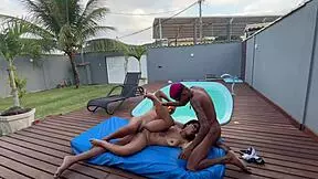 Hot Brunette Babe Goes Wild, Craving To Give Her Big Ass To Two Guys In Public Outdoors.