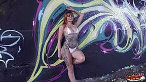 German Scout Risks Anal Sex Casting with Freckled Redhead Tattoo Model in Public