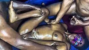 Tag teaming teen with double big black cocks in all holes.