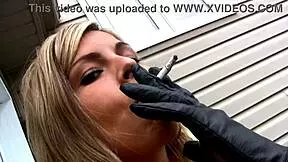 my sexy new girlfreind teazes me smokin outside in provocativ lingerie