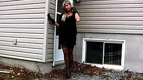 my sexy new girlfreind teazes me smokin outside in provocativ lingerie