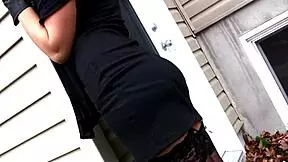 my sexy new girlfreind teazes me smokin outside in provocativ lingerie