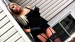 my sexy new girlfreind teazes me smokin outside in provocativ lingerie