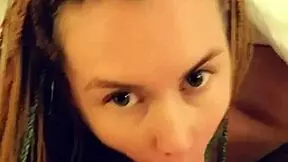 An amateur babe gives a quick morning blowjob and swallows.