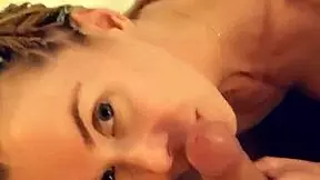 An amateur babe gives a quick morning blowjob and swallows.