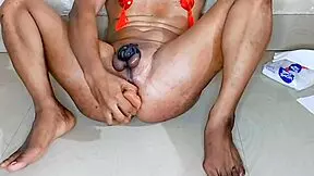 cute latina caged sissy cuckold fucked with toys and humiliation