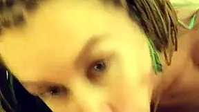 An amateur babe gives a quick morning blowjob and swallows.