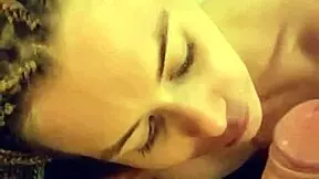 An amateur babe gives a quick morning blowjob and swallows.