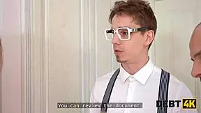 Debt4k Russian blonde is paying her debts by using her tight pussy and asshole in double penetration