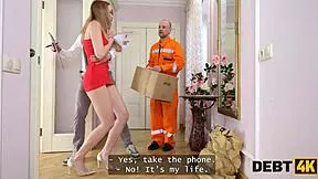 Debt4k Russian blonde is paying her debts by using her tight pussy and asshole in double penetration