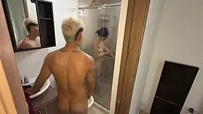 Stepbrother sees stepsister showering door open thrusts big cock into her
