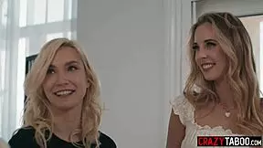 Lesbian couple feels intense pleasure fucking hot teen neighbor in threesome with babes