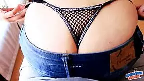 skinny redhead teen sucking cock, showing big round ass, deepthroat action