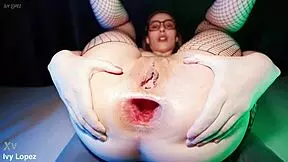 Brunette teen gapes asshole with eggplant toy, farting hard.