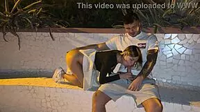 I take a walk along the sea and a stranger notices that I am not wearing panties in this outdoor video