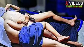 Punishing the boarding house owner for late payment with fingering, handjob, and a messy cumshot