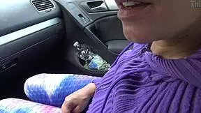 Stepmother gropes stepson's big cock in car