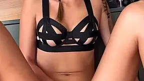 18yo teen model performs solo masturbation and dildo riding to orgasm.