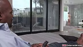 Stepdaughter showers with black stepdad and gets wild in the bathroom