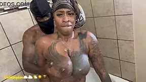 sexy thick cuban shows off her tattoos then gets fucked in the shower doggy style